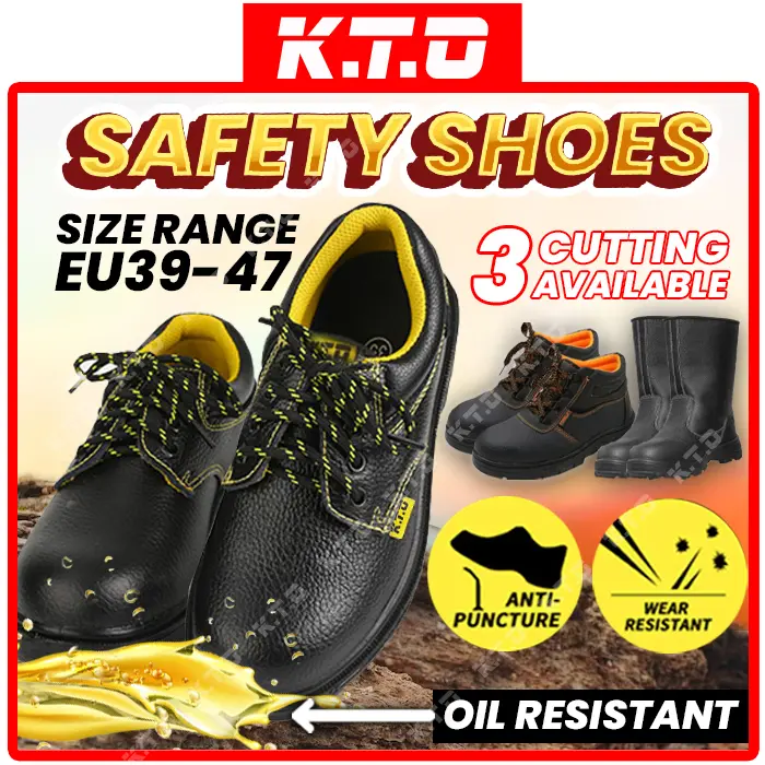KTO Safety Shoes Steel Toe Cap Mid Sole Low Medium High Cut Black Safety Boots / Kasut Keselamatan