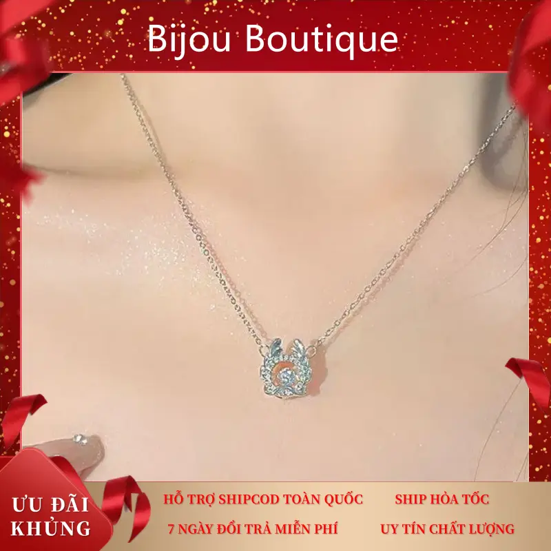 Dây chuyền b.ạ.c nữ gắn đá mois hình tai rồng cầu may mắn tài lộc Vòng cổ nữ xinh tặng kèm hộp Chain Women Jewelry Trang Sức