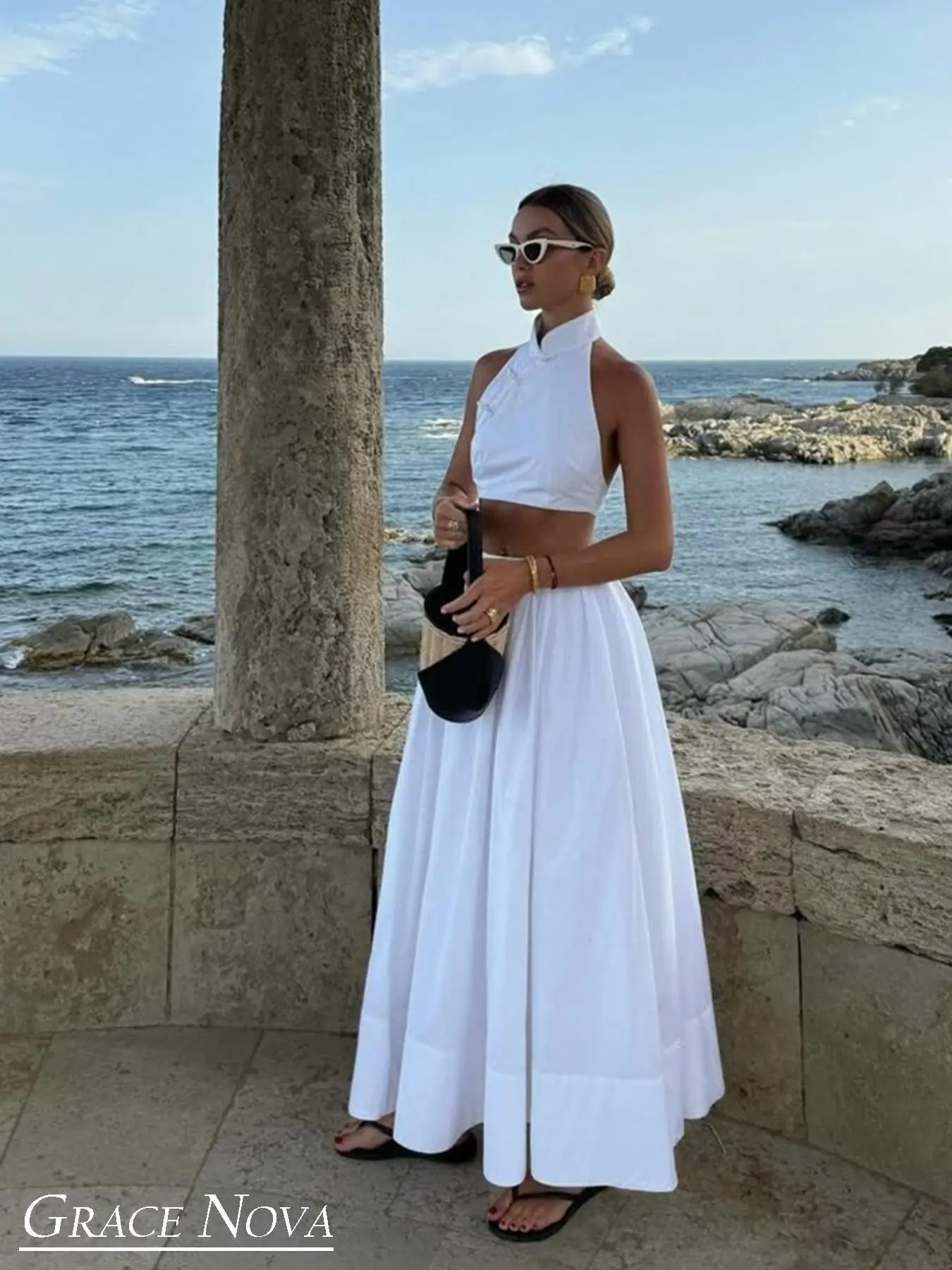 Two-Piece Set Women's Solid Color Tank Top & Skirt, Casual Sleeveless Top & Long Skirt for Summer, Ladies Clothes for Beach Holiday Vacation, Womenswear