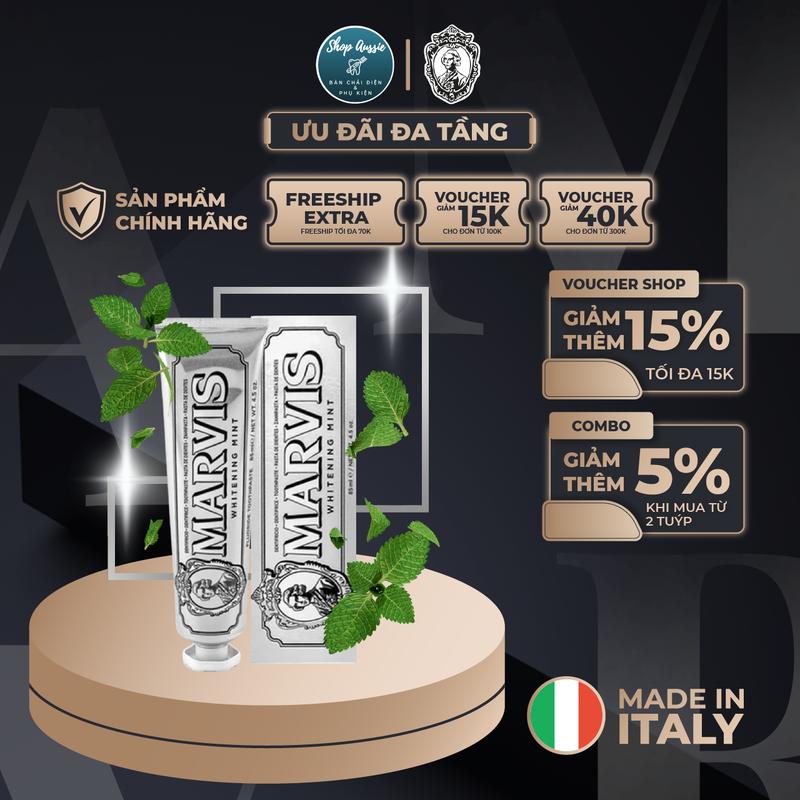 COMBO 2 TUÝP Kem Đánh Răng Ý Marvis Tuýp Full Size 75ML 85ML - Hương Vị Đa Dạng Loại Bỏ Mảng Bám Sạch Răng Thơm Miệng Hơi Thở Thơm Mát Marvis Whitening Smokers Classic Cinnamon Jasmin Ginger Aquatic Mint
