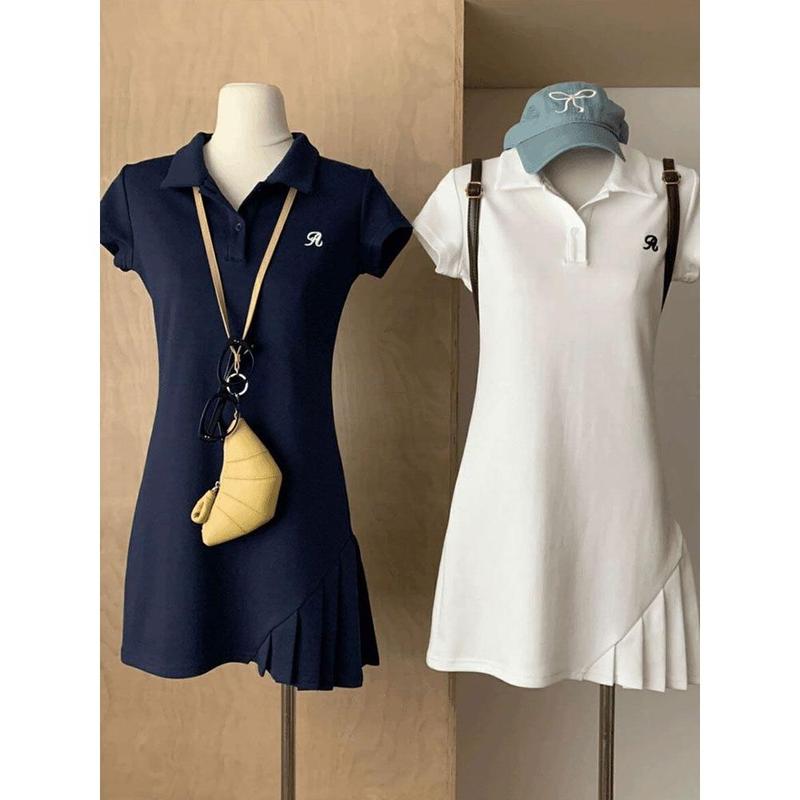Váy Tennis Thể Thao Thường Ngày Cho Nữ, Váy Polo Thanh Lịch, Thời Trang Và Phong Cách Hàn Quốc, Thích Hợp Cho Mùa Hè, Váy Xếp Ly Thêu Trẻ Trung Nhỏ Nhắn Women Dress 4