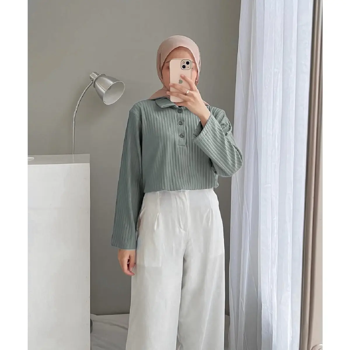 Kemeja Polo Shirt Lengan Panjang Knit Enzy