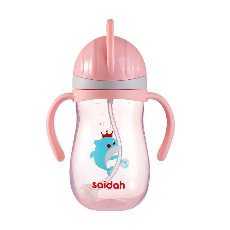 Cartoon Elephant Dolphin Pattern Baby Bottle, 350ml Baby Water Bottle with Straw, Baby Feeding Sippy Cup, Portable Water Drinking Bottle 6