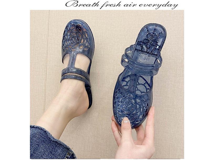 Product Introduction of Dép Lê Thời Trang, Xuyên Biên Giới, Dành Cho Nữ, Mặc Ngoài Trời Mùa Hè, Mũi Tròn, Khoét Lỗ Phẳng, Màu Trơn Chất Liệu PVC Trong Suốt, Phong Cách Thường Ngày Dép Lười Nữ 9