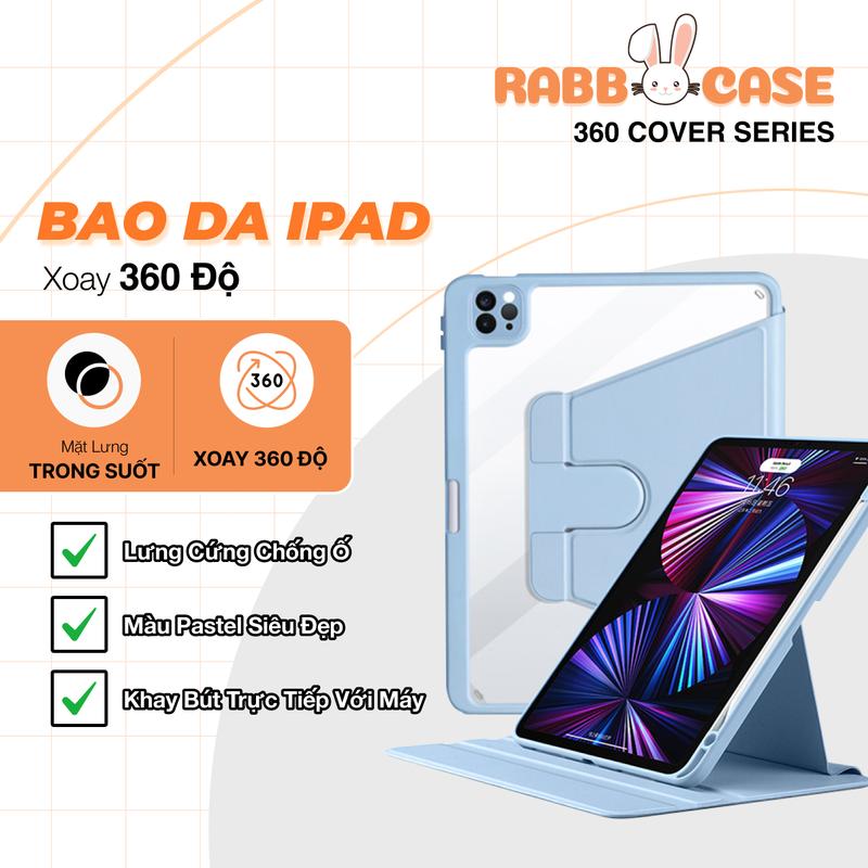 Bao da iPad xoay 360 độ dành cho iPad Pro 11 Air 1 2 4 5 6 Gen 5 6 7 8 9 Pro 12.9 Pro M4 2024 mặt lưng trong suốt, có khay cắm bút Titan Phụ Kiện dành cho iPad Ốp Case