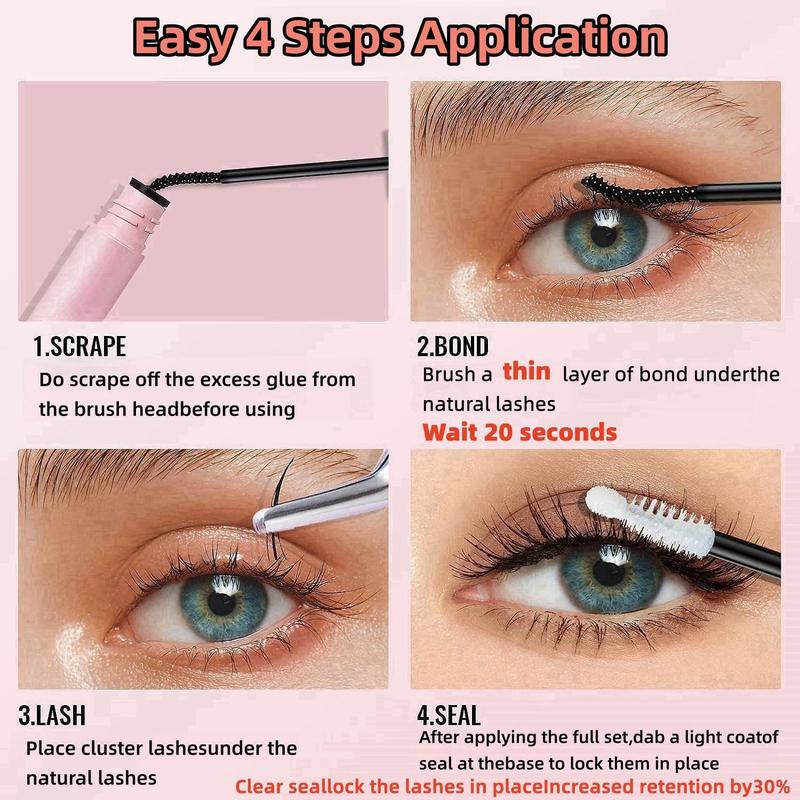 Individual False Eyelashes with Lash Bond and Seal and Lash Applicator Tool, Natural Look DIY Lash Extension Kit, Natural Curling Cluster Lashes for Eye Makeup, Summer Makeup, Valentine's Day Gift for Women, Cluster Lashes Kit 6