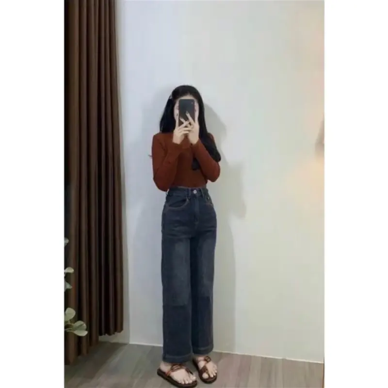 Quần jean suông nữ may mác nhỏ gấu to mã 005 women pants lưng cao ko co dãn 6