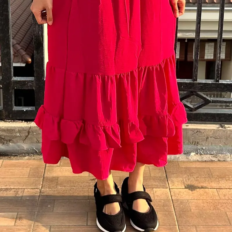 [milihbeau] Ruffle Crinkle Skirt - rok ironless tidak mudah kusut ringan adem pinggang karet nyaman murah untuk sehari-hari acara formal informal nyaman rok kekinian Polos cocok untuk hijab Santai Hitam Pink Sage Green 3
