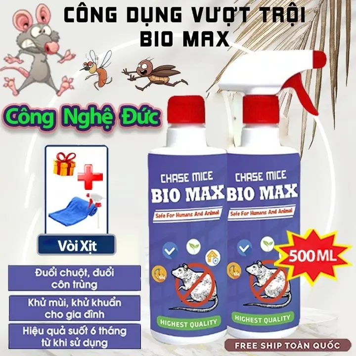 Xịt Đuổi Chuột Bio MAX    500  ML Công Nghệ Đức - Nguồn Gốc Thảo Mộc, An toàn Xua Đuổi Chuột, Gián, Côn Trùng hiệu quả