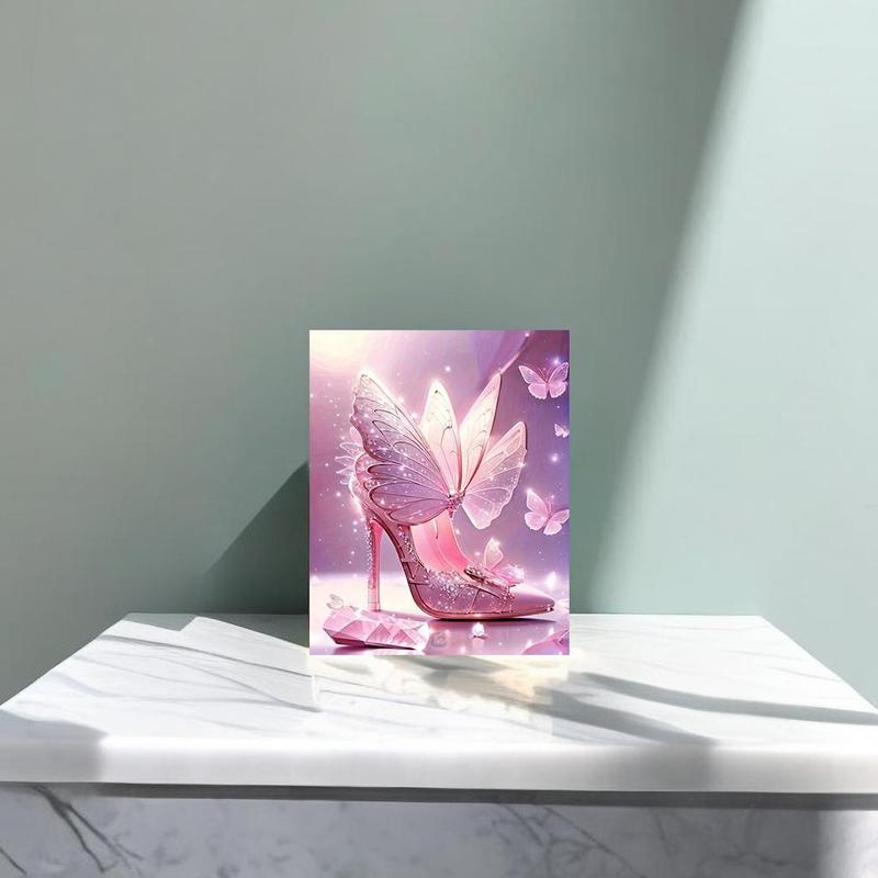 Butterfly & Shoe Pattern DIY Diamond Art Painting Without Frame, DIY 5D Diamond Arts Painting Kit, Wall Art Decor For Home Living Room Bedroom 3