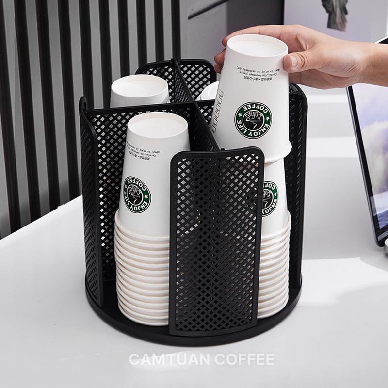 Kệ đựng cốc, ly nhựa, đồ dùng đa năng 4 ngăn xoay tròn 360 độ nhựa ABS cao cấp Kitchen