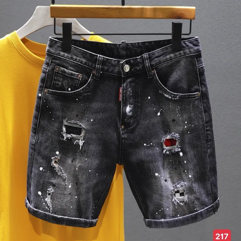 QS230 Quần Short Jean Nam Rách 2 Bên- Chất Jean Co Dãn Nhẹ Phối Đồ Phong Cách QS230 Menswear 2