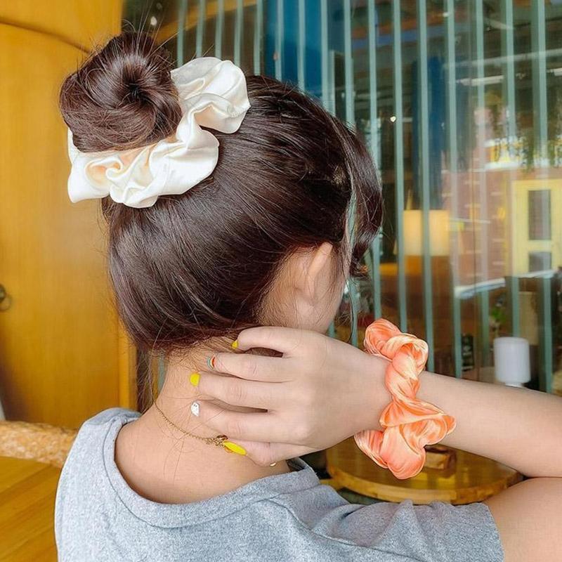 Product Introduction of Lotus Root Pink Dingbu Large Intestine Ring Hair Ring Color Solid Headwear Cloth Set Headstring O0J2 33