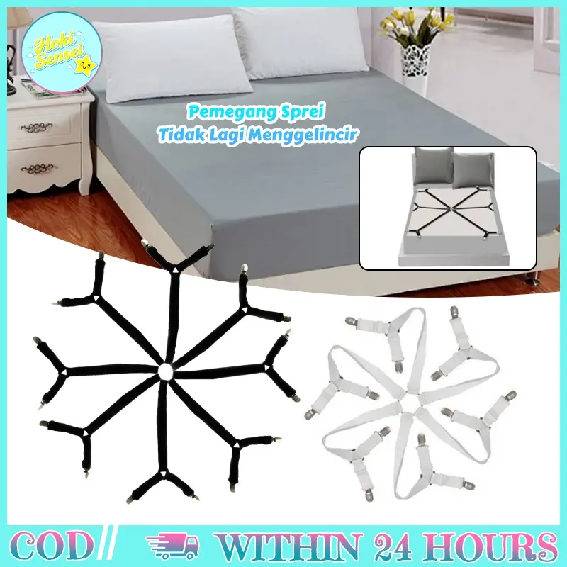 12 Klip Penjepit Sprei Besi Tahan Karat 6 Cabang Cengkeraman Kuat Anti Slip Untuk Kasur Springbed