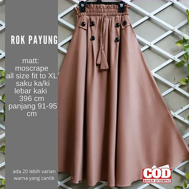ROK PAYUNG PANJANG JUMBO WANITA REMAJA DEWASA POLOS HITAM ABU NAVY ARMY MILO LAVENDER bahan moscrape grade A hijau kancing Karet Melar Standar High Bawahan Nyaman Variasi 0