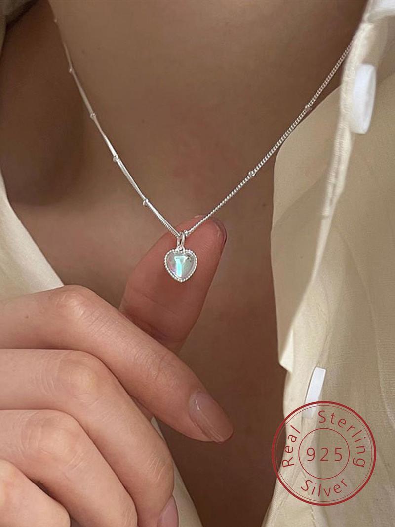 Product Introduction of 925 Sterling Silver Fashion Heart Shaped Moonstone Pendant Necklace for Women, Fashion Jewelry for Party, Daily Clothing Decor, Birthday Gift 0