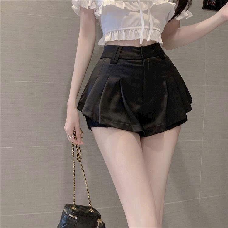 Quần váy xoè xếp ly lưng cao phối ren mẫu mới Nữ Trắng Đen 4