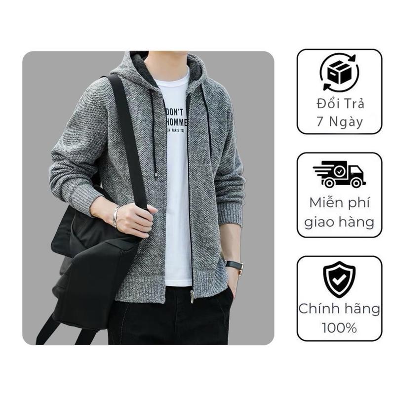 Áo Khoác Len Nam Lót Lông Cừu Hàng Quảng Châu Cao Cấp Có Mũ Trùm Đầu aokhoac