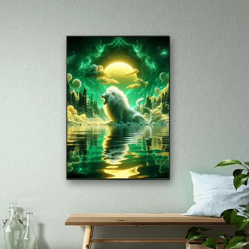 Lion Pattern DIY Diamond Arts Colorful Painting Kit without Frame, DIY 5D Diamond Arts Colorful Painting Kit, Wall Art Decor for Home Living Room Bedroom 2