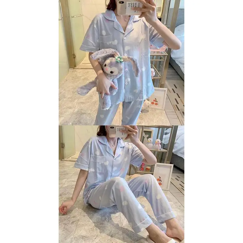 ECHO B23 - BAJU TIDUR PIYAMA SET KEMEJA CP LENGAN PENDEK CELANA PANJANG IMPORT PIYAMA KEMEJA BAJU TIDUR WANITA 2