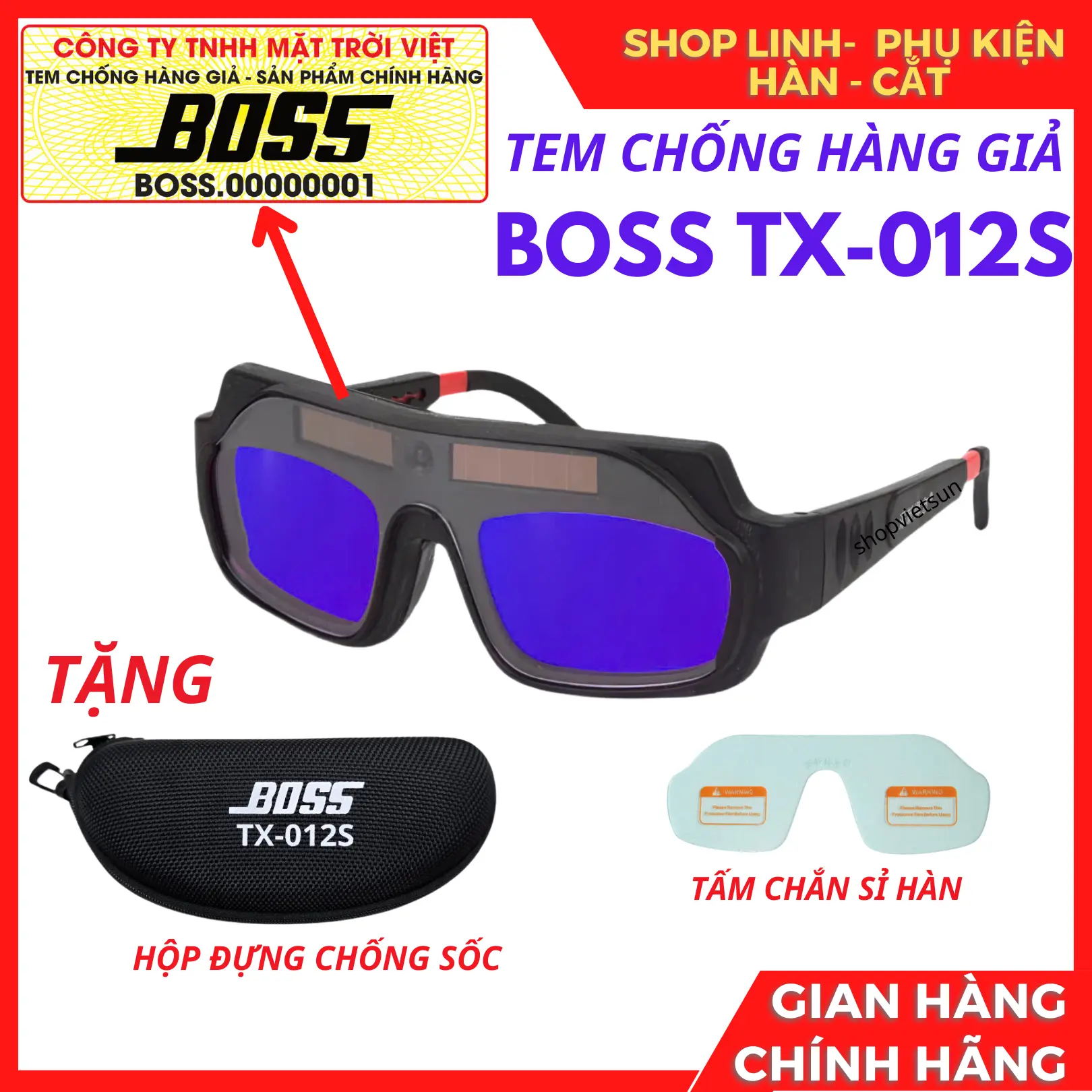 Kính hàn điện tử Boss TX-012S, hàng công ty chính hãng
