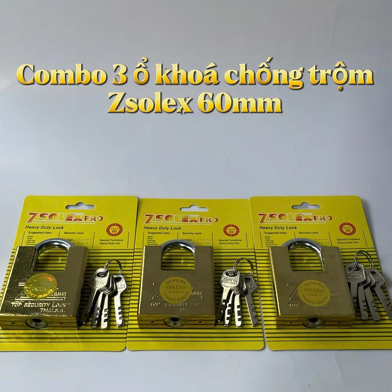 Combo 3 ổ khóa Zsolex Promax chống trộm, chống cắt cỡ lớn 60mm sử dụng khóa nhà, khóa cửa, khóa tủ,...