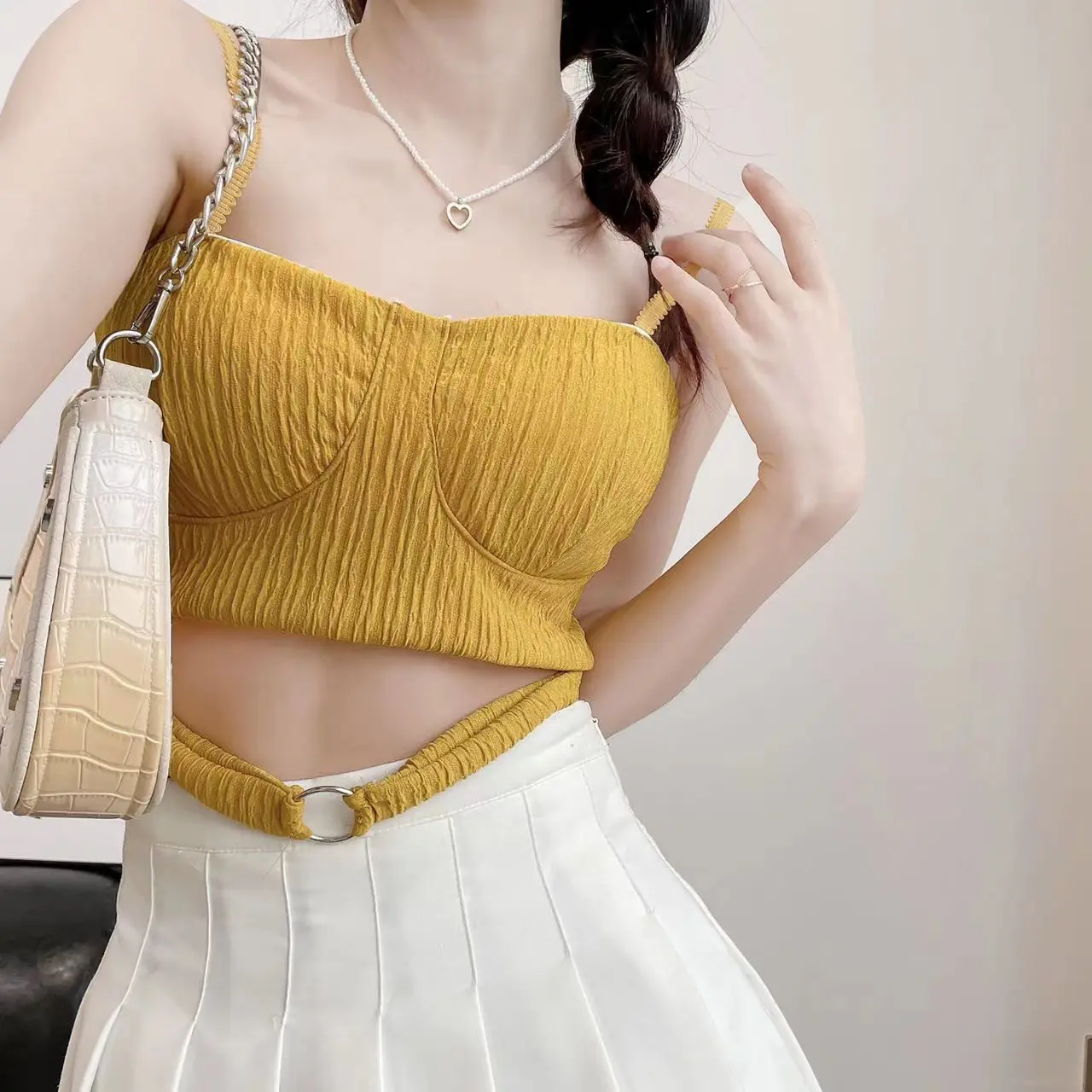 Stitching Internet Hot Lace Lace Spaghetti-Strap Vest Women's Inner Wear Spring and Autumn 2024 New Slim Outer Wear