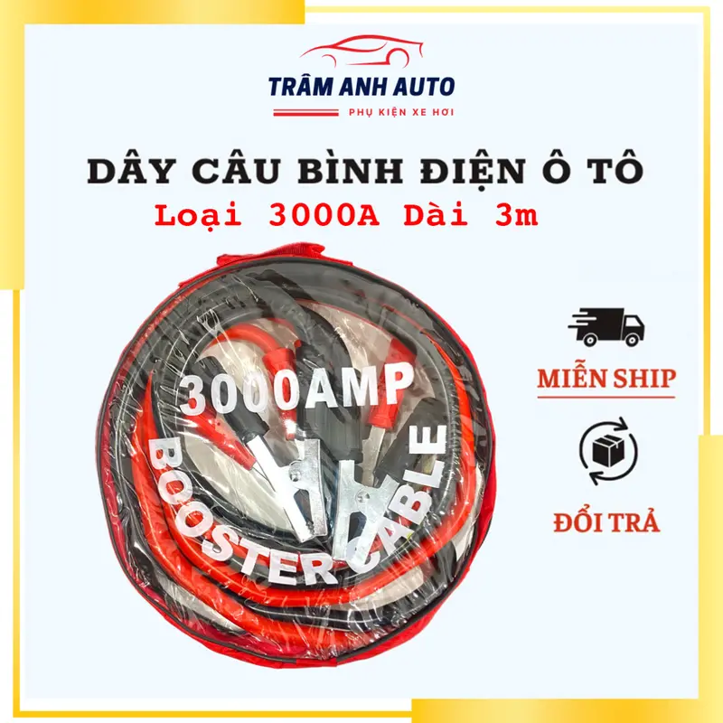 Dây câu bình Ắc quy Ô tô 3000A dài 3m, lõi siêu to tải trọng cao, dùng được cho cả xe tải 0