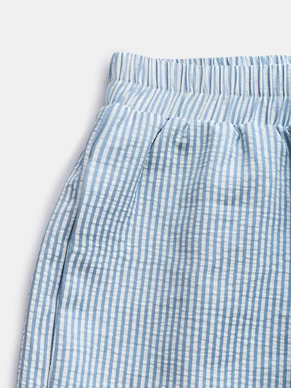 YOZY  Striped Print Drawstring Waist Elastic Waist Pocket Shorts, Casual Elastic Waist Straight Leg Shorts, Women's Summer Shorts for Daily Wear 4