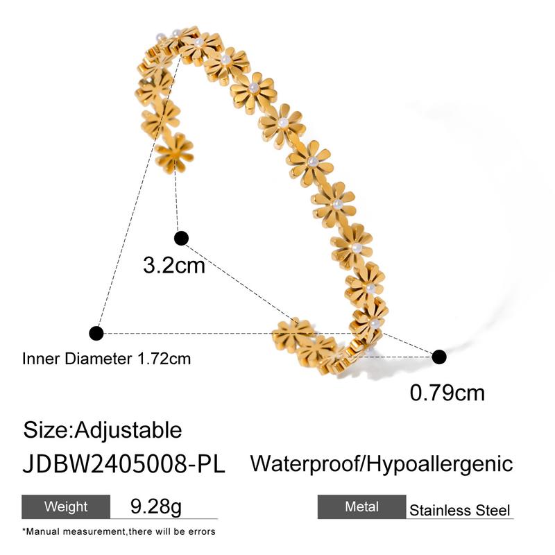 18K Gold Stainless Steel Little Daisy Pearl Opening Bracelet Ins Fashion Simple and Light Luxury Advanced Zircon Titanium Steel Bracelet 5