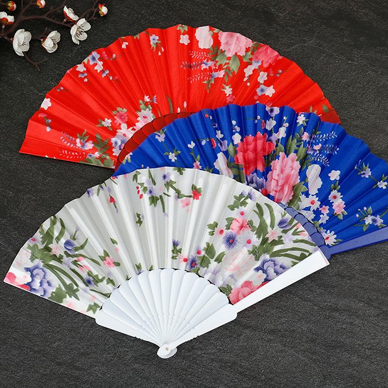 Chinese Japanese Style Cloth Folding Fan Printed Flat Glossy Satin ...