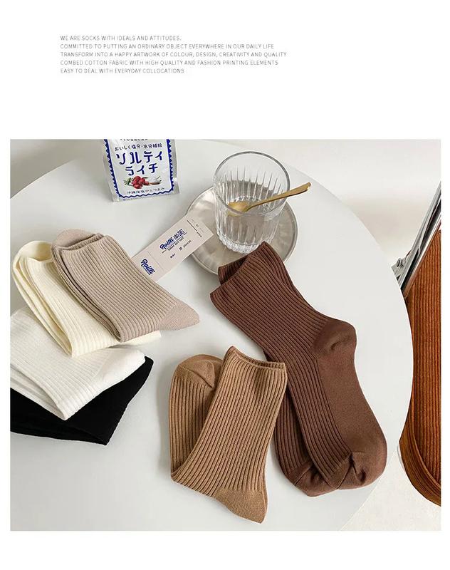 Product Introduction of 1Pcs New Female Japanese Socks Solid Color Women's Casual Cotton Cute Socks Autumn Simple Women's Medium Length Socks 1