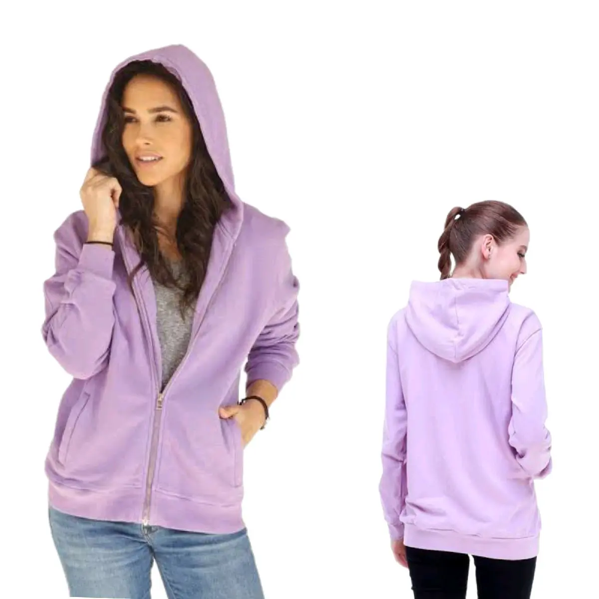 Jaket Zipper Ungu Lilac Polos Hoodie Resleting Pria wanita Hitam Katun Keren Fleece Sweater Nyaman Lembut lokal varsity hodi