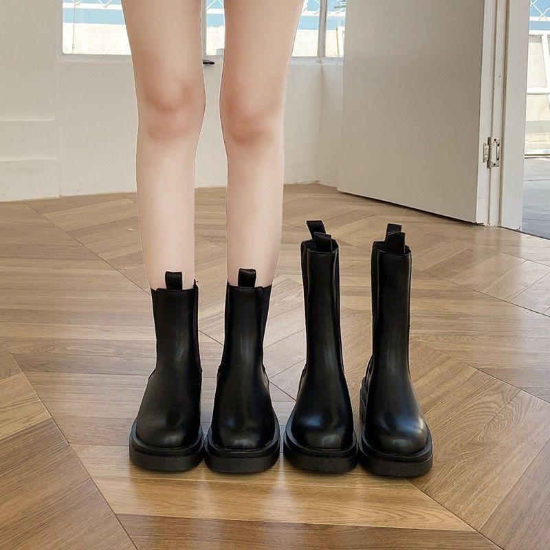 Giày boot Martin, dành cho nữ, Kiểu bốt ngắn, Lót lông cừu, Giày boot cổ thấp, Phong cách Chelsea và ống hút thuốc, Ngoại Cỡ (414243), Mùa thu và mùa đông mới, 2024