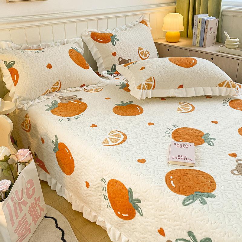 Thickened Bed Sheet New Non-Slip Milk Velvet Cotton Printed Bed Cover Bedding Three-Piece Set 9