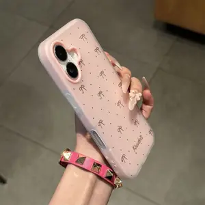 Pola Aesthetic Busur Jeli 2-In-1 Case Compatible For Oppo A6s A6t Pro Reno 15F 5G Reno 15 Pro Max Reno 15F A6 A6X A6 Pro A3 Reno 15 5G A5 Pro A3X A5I Pro Reno 14 5G A5X Reno 14F A5 2025 Casing
