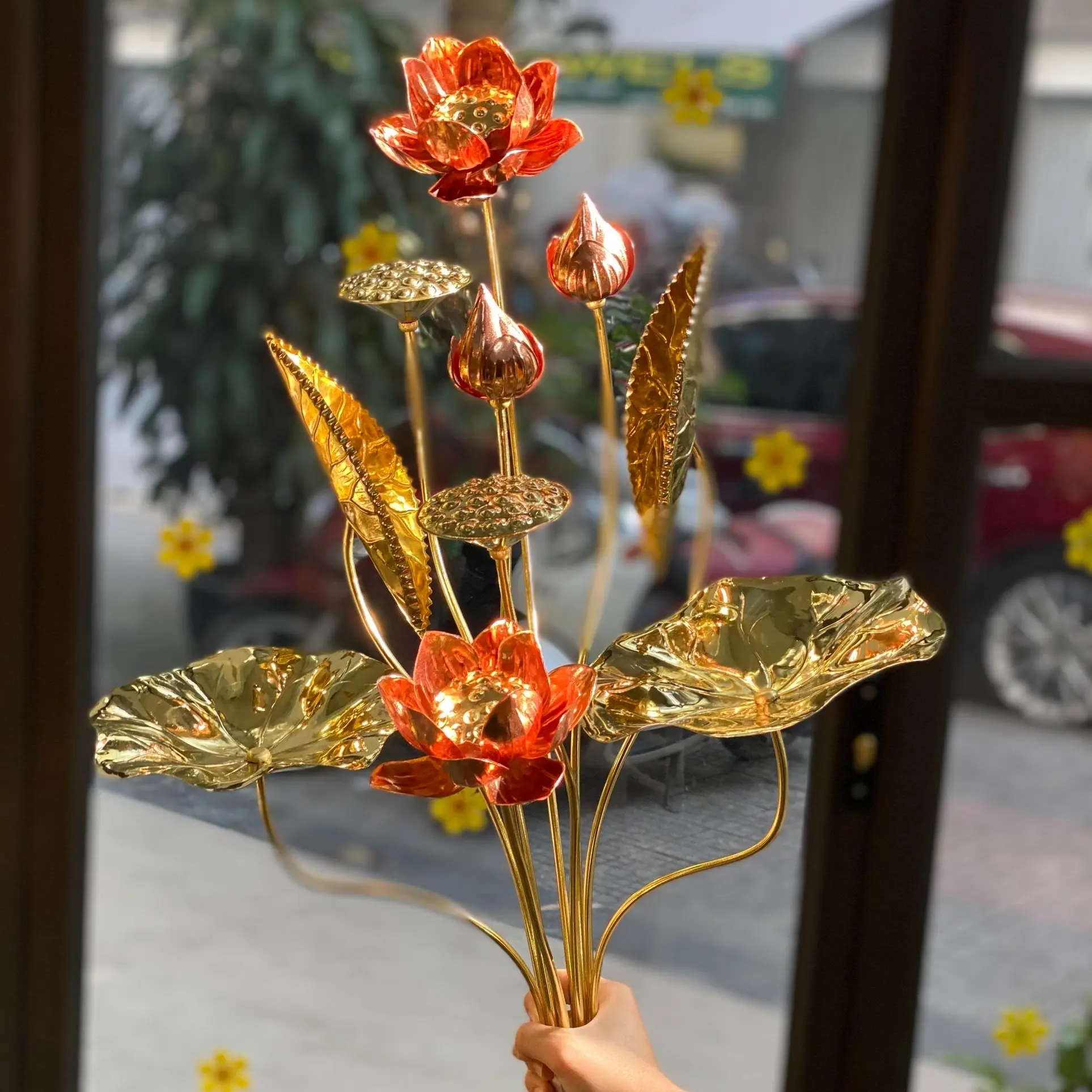 Hoa Sen đồng Trường Thọ bó 10 bông Decor Phòng Trang Trí Nhà