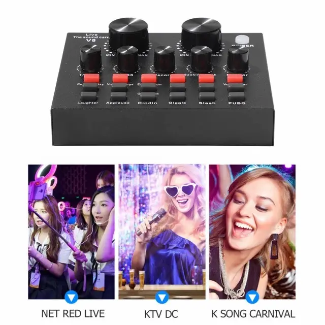 Sound card V8 Bluetooth Mixer SoundCard V8 Audio Interface USB External Soundcard Live Broadcast Microphone Headset V8 6