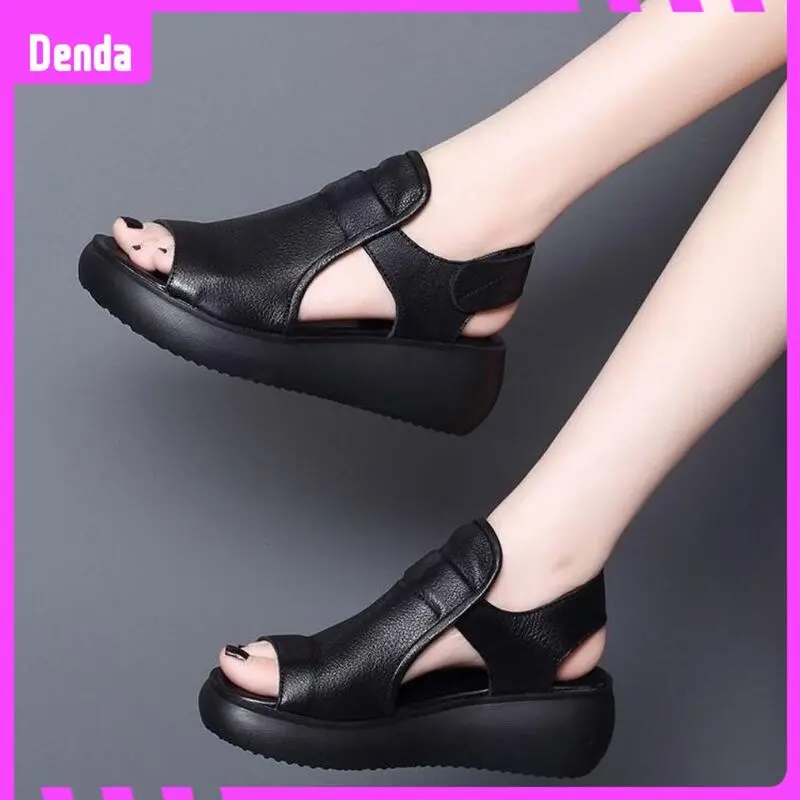 Dép Miệng Cá Da Đi Biển, Đế Dày, Tăng Chiều Cao, Giày Bệt Nữ Thường Ngày Dép, Đế Dày, Tăng Chiều Cao, Dép Miệng Cá Da Thật, Thích Hợp Cho Các Hoạt Động Bãi Biển, Giày Thường Ngày 0