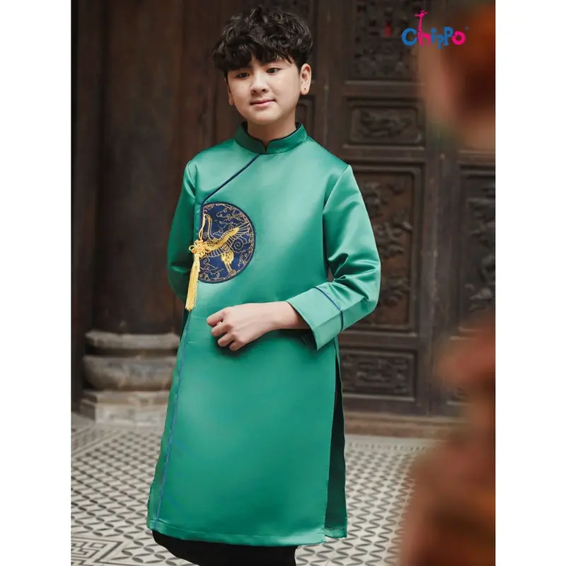 Áo dài tết dáng cách tân hình chim Hạc đón tết Chippo cho bé trai từ 3 đến 15 Tuổi(12-55Kg) AD hạc 5