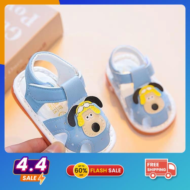 Giày Tập Đi Cho Bé Có Kèn Cún Tai Dài Chất Da Mềm Mại, Mũi Hở Thoáng Khí Chống Tuột Ngón Chân Bé Quai Dán Đế Cao Su Chống Trượt Voi Kem - Size 17 - Sandal Dép Sandal giay treem tap di píp gái chip giày  bata trai sơ sinh Jean