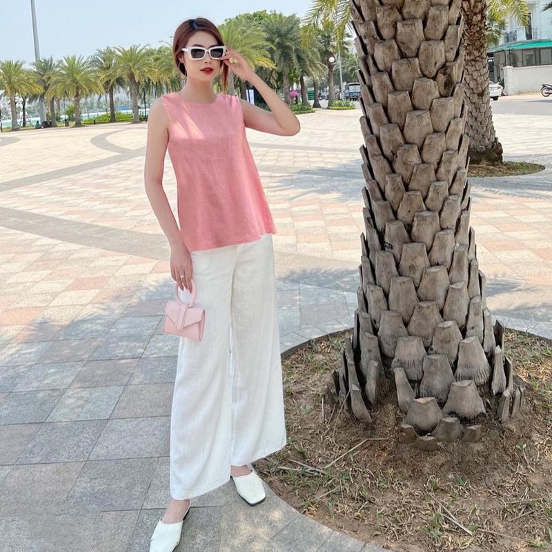 Set Đũi sát nách quần dài,xẻ tà mặt sau áo.Đủ size 40-75kg Nữ Women Top Nâu 3