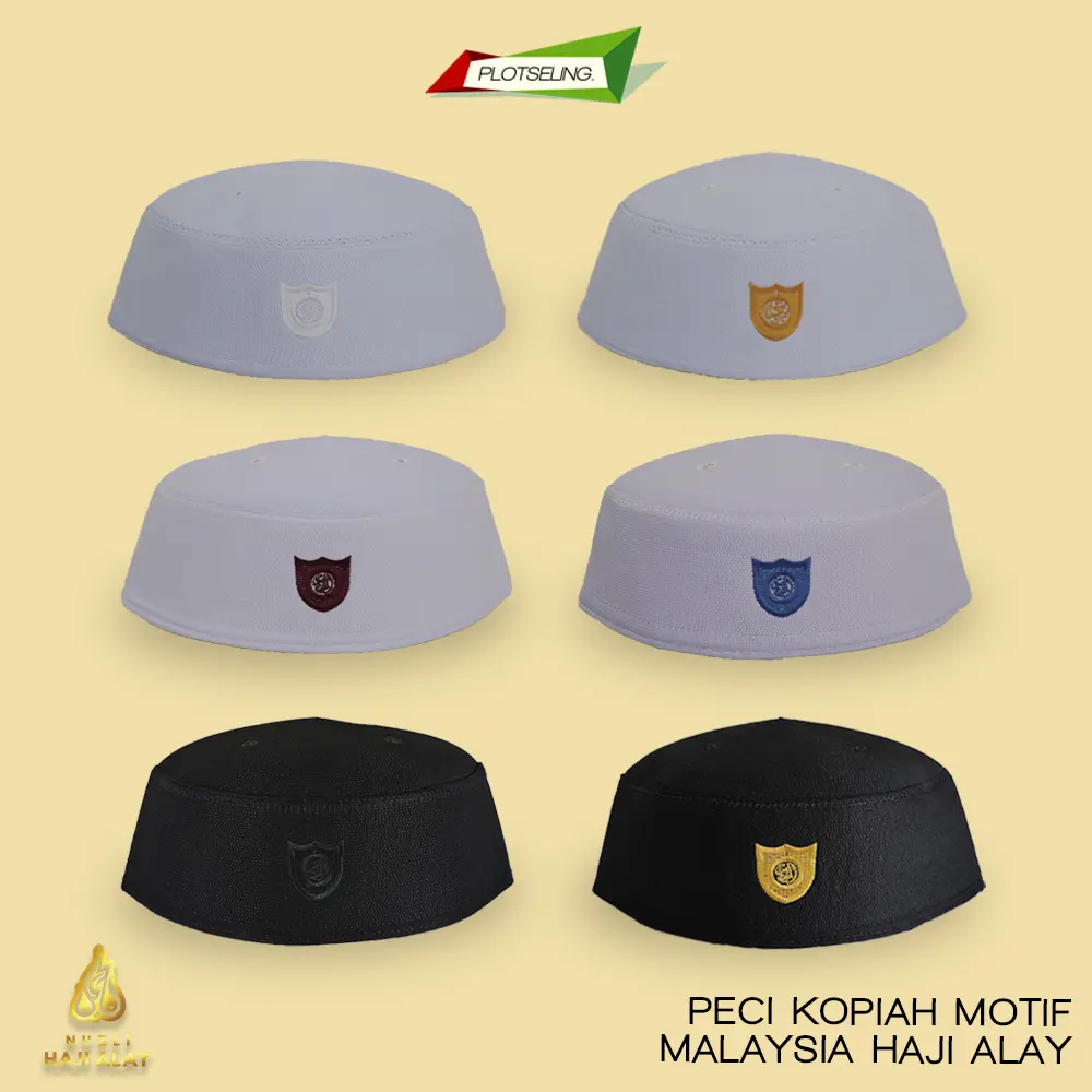 Peci Kopiah Haji Santri MALAYSIA POLOS Hitam Putih Abdul Kareem Pattani Thailand A1 A3 A5 Original Lokal Logo Bordir Abu Biru Emas Merah Maroon Putih Ukuran Anak Laki Laki dan Jumbo Pria Dewasa Nomor 3-12 Kupiyah Malaisia Pendek Habib Bahar Murah