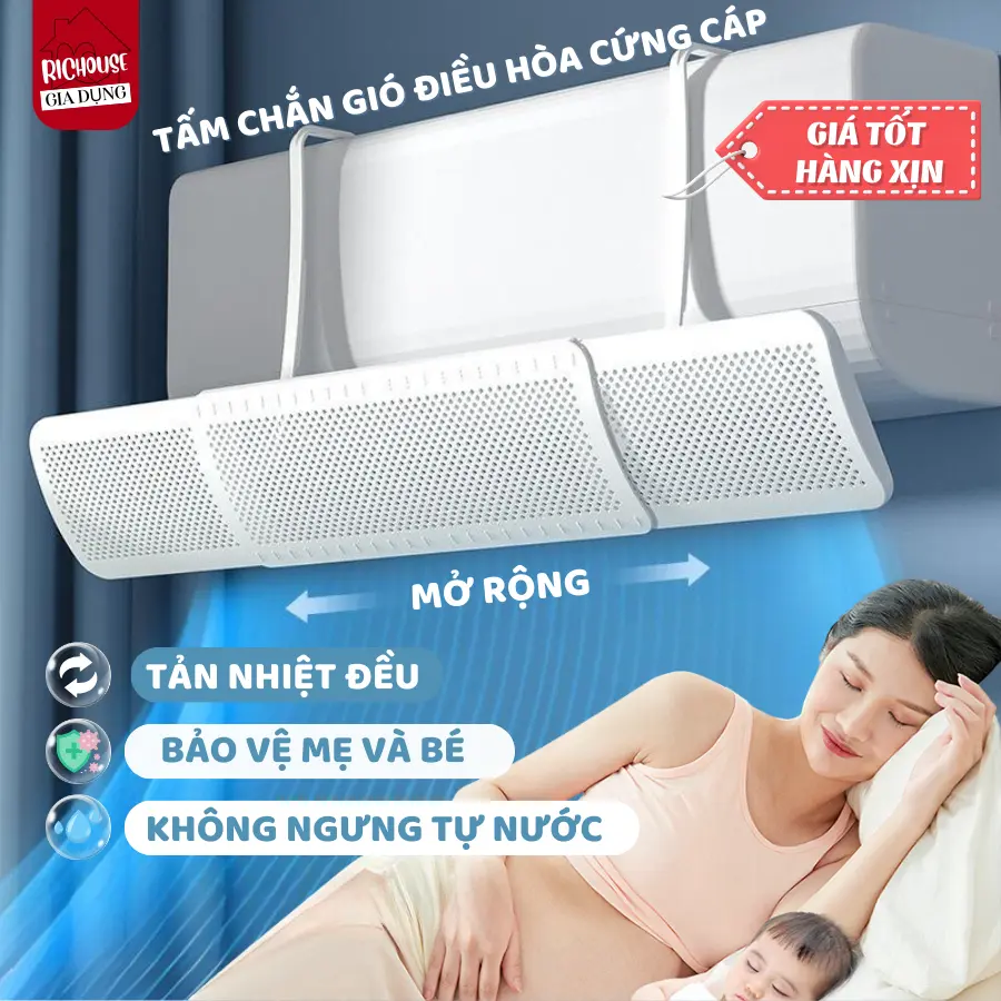 [HÀNG LOẠI 1] Tấm Chắn Gió Điều Hòa Cao Cấp Xoay 180 Độ 3 Cánh, Điều Chỉnh Kích Thước