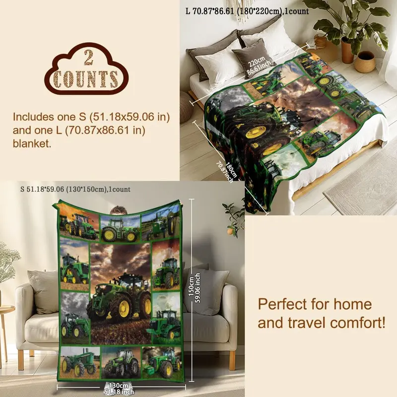 Farm Tractor Pattern Blanket, 1 Count Agricultural Machine Pattern Soft Throw Blanket, Air-conditioned Room Blanket, Warm Nap Blanket for Home & Office 6