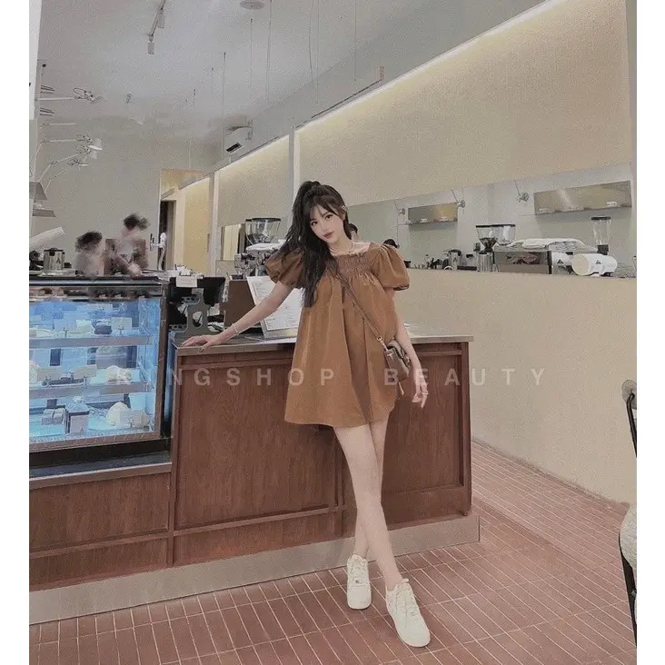 Vây babydoll _đầm tiểu thư tay phông xinh xắnt85 Nữ Dress Women Trắng