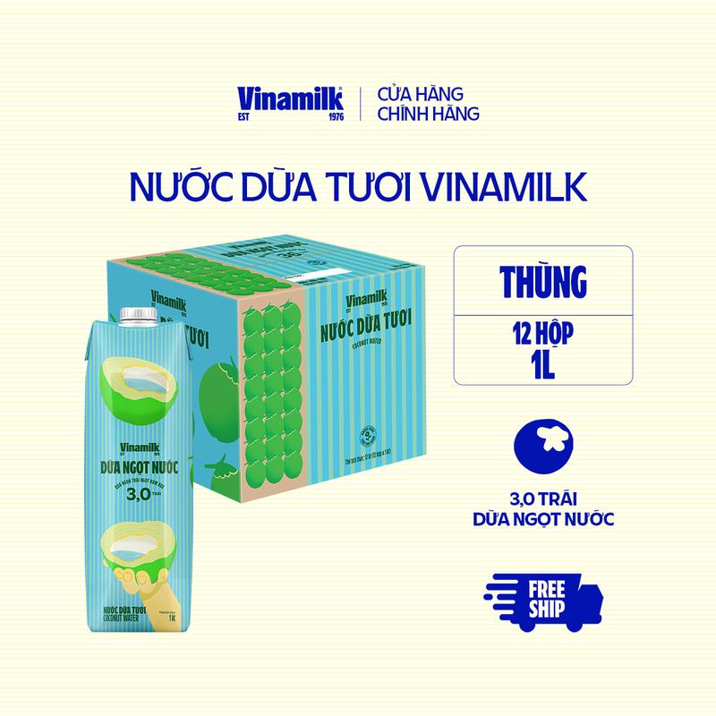 Thùng 12 hộp Nước dừa tươi Vinamilk 1L 0