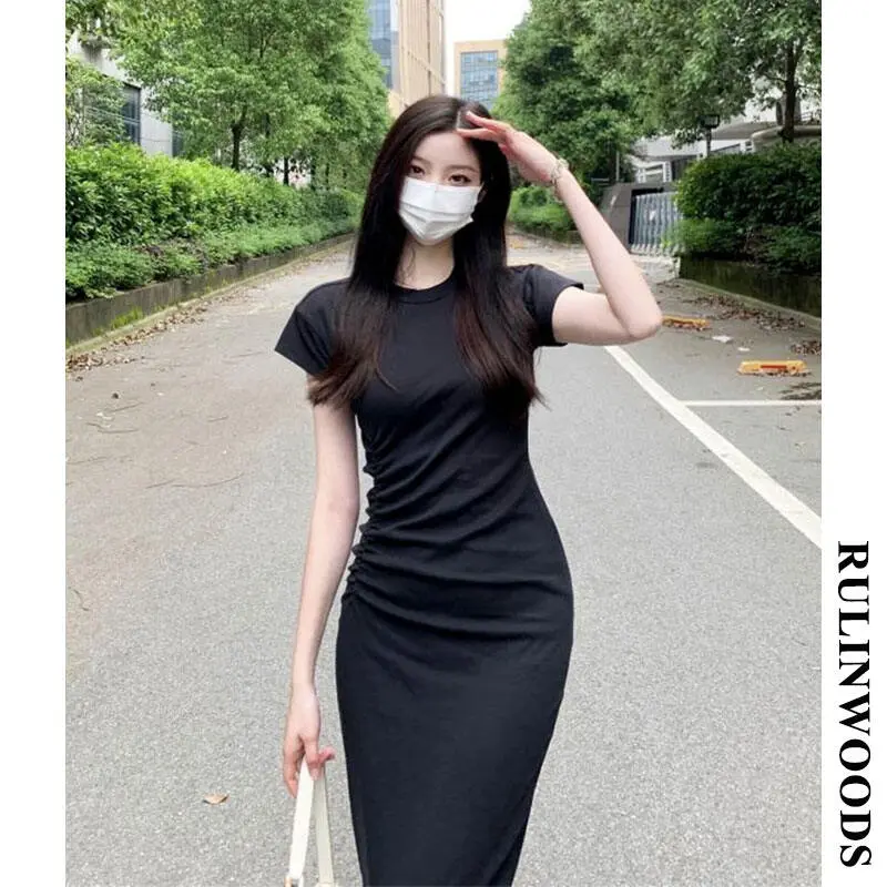 2 Colors Slimed Waist Dress Women's Short Sleeve Shirt Dress