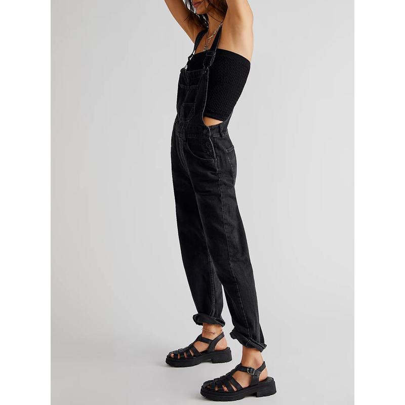 Product Introduction of Women Fashion Denim Long Jumpsuit Casual Spaghetti Strap Wide Leg Romper Pants Summer Baggy Bib Overalls 35