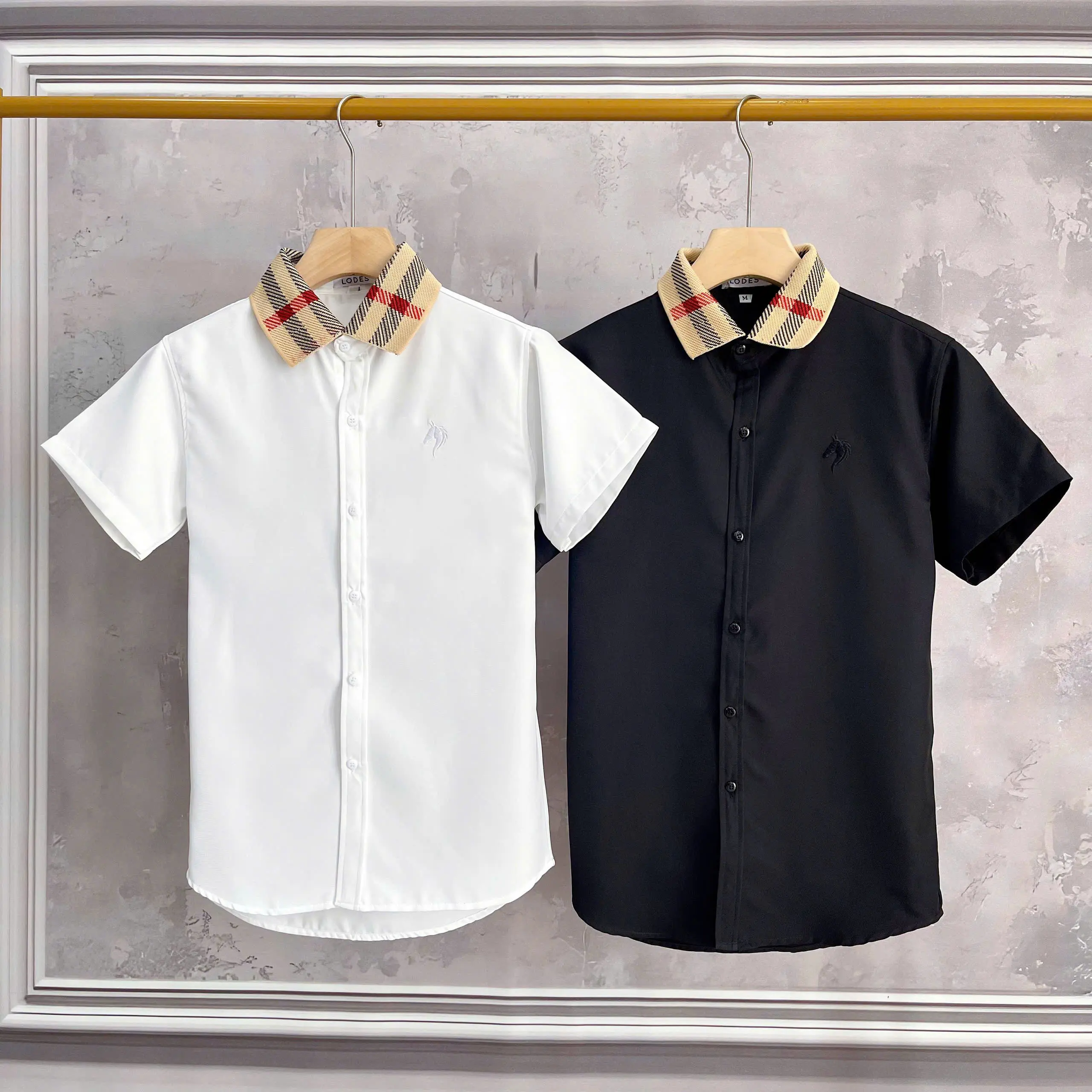 Sơ Mi Nam Ngắn Tay Phối Họa Tiết B.B Cổ Chất Cotton Lạnh Mềm Mịn Thoáng Mát X2 Màu Trắng Đen Chuẩn Form Hàn Quốc Menswear Shirt [Beauty Store] Áo Kate